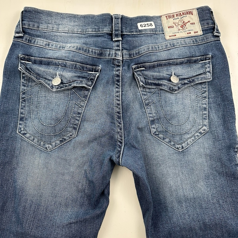 True Religion Rocco Relaxed Skinny Jeans Actual 34x32 Blue Flap Pockets Stretch